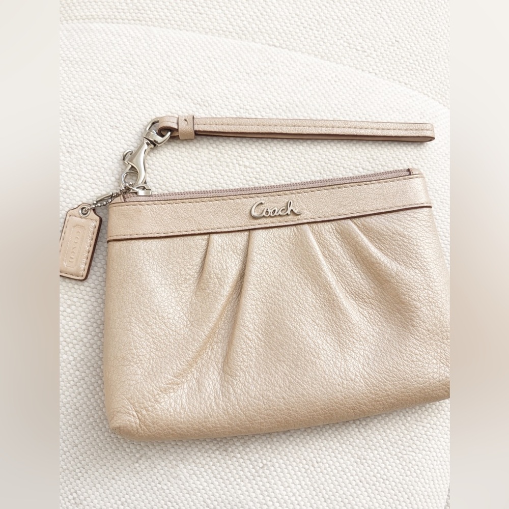 Coach Metallic Beige Leather Y2K Wristlet/Clutch- Small